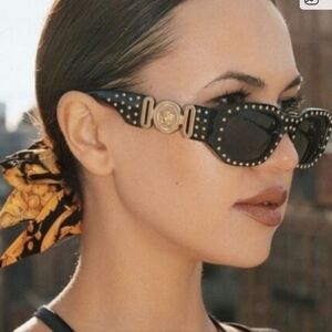 Versace Ve4361 Studded Black Sunglasses Gold Medusa